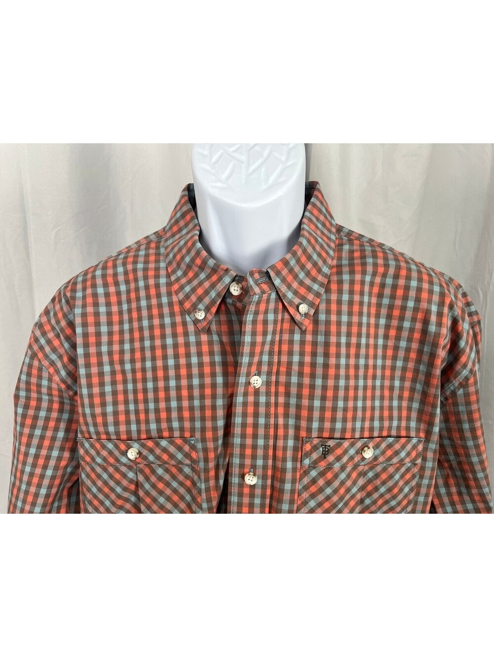 Tom Beckbe Men's Brown Orange Blue Checkered Long Sleeve Shirt XL